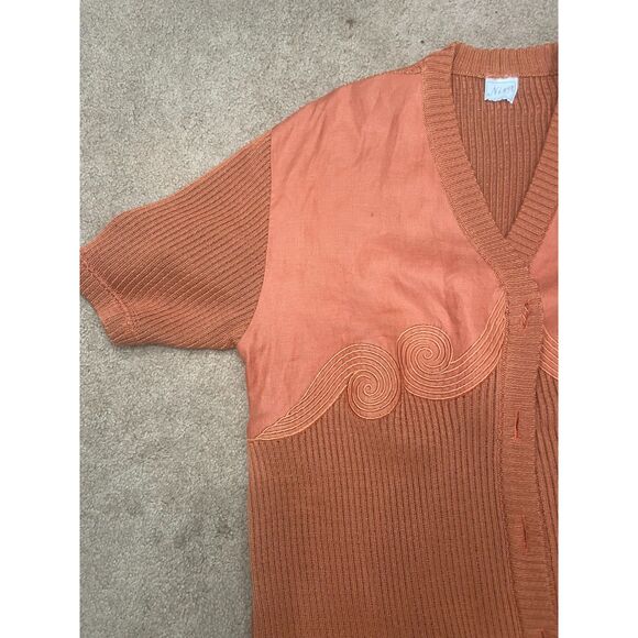 Ladies M V Neck Knee Length Ribbed Button‎ Cardigan Swirl Design Short Sleeve - Picture 7 of 12